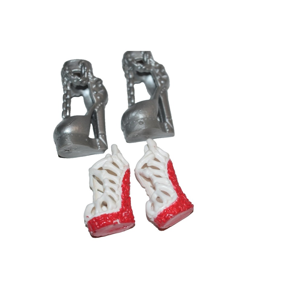 Monster High Doll Chain & Stud Silver Shoes Red White bone shoes Heels 2 pr